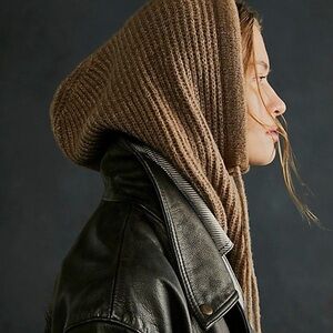 Free People Brown Knit Hooded Scarf